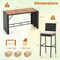 7 Pieces Acacia Wood Patio Rattan Bar Set with Comfortable Footrest and Backrest